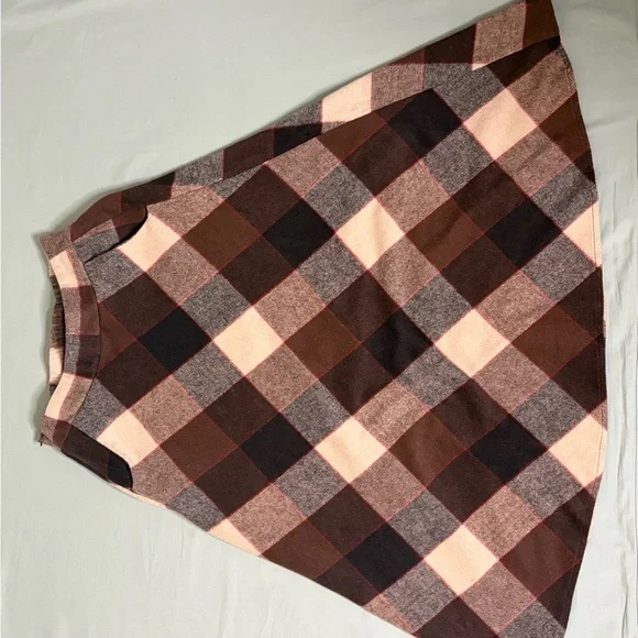 Plaid A-Line Midi Skirt Brown Tan Wool Blend High Waisted Fall Winter XS - Picture 7 of 7